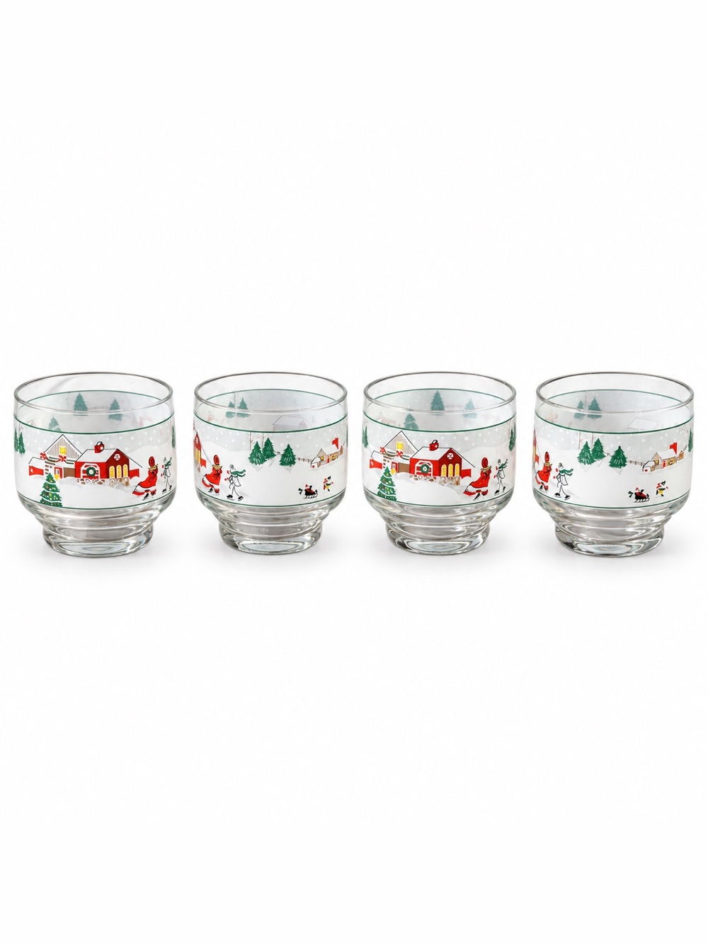 Vintage Sango Silent Night Set 4 Lowball Glasses Christmas Village 10 Oz MCM